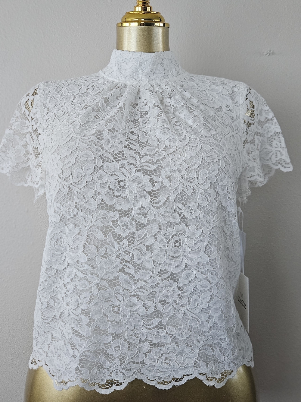 CeCe White Floral Lace Mock Neck Blouse